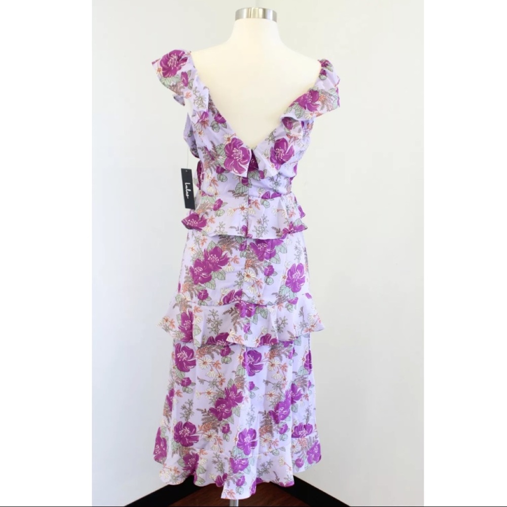 NWT Lulus Lavender Floral Ruffle Cocktail Dress - Picture 8 of 8